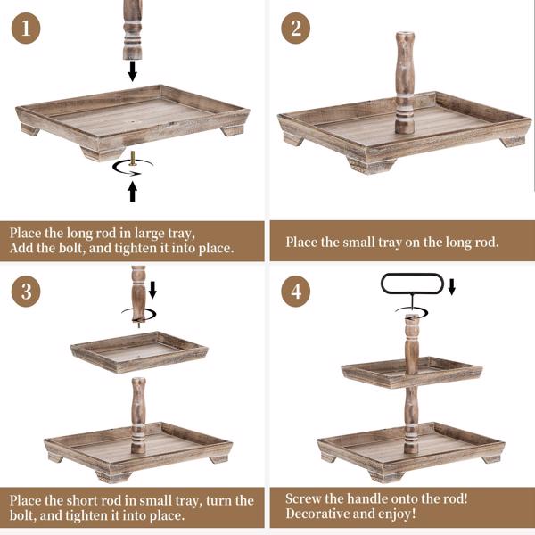 复古木质多层点心架水果盘干果蛋糕多层家用托盘甜品台展示架 Y506-2 长方形 果盘 轻烤色(一层长40.5*28 二层长29*22 高45CM)-5