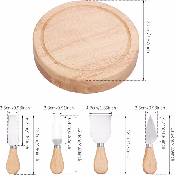 圆橡木盒4件套奶酪刀铲不锈钢芝士工具餐具芝士刀套装礼盒装 QX01A1104钢色-1