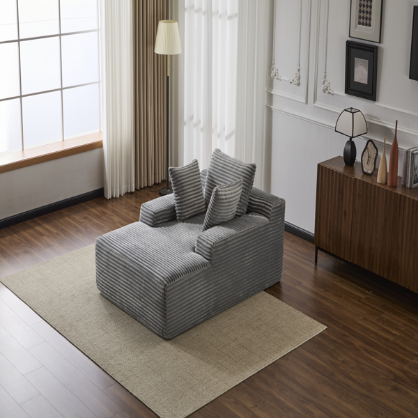 超大躺椅舒适云沙发，现代毛绒灯芯绒软垫沙发床，带 3 个抱枕和宽扶手，适用于客厅，无需组装，灰色-22