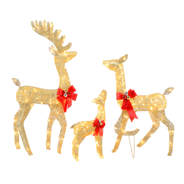 3pcs家庭麋鹿 54*38*122cm 金色 铁架 棉线 葱粉 圣诞灯饰麋鹿 30.00V 30.00V,3.60W 庭院 北美-4