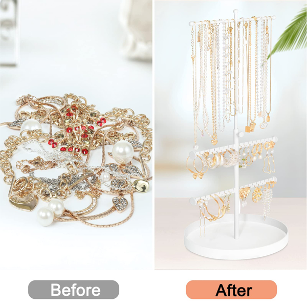 可伸缩拆卸圆盘首饰架桌面珠宝收纳架铁艺项链饰品展示架子 白色-4