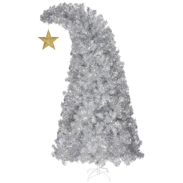 6ft 银色 300灯 四彩8模式 900枝头 圣诞帽造型 顶部带星星 自动树结构 PET材质 圣诞树 美规-2