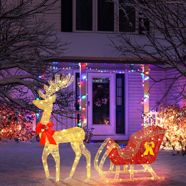 74*20*120cm 金色麋鹿 鹿拉雪橇 铁架 棉线 葱粉 圣诞灯饰麋鹿 30.00V 30.00V,3.60W 庭院 北美-22