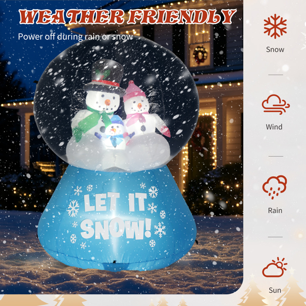 5.9ft  雪人水晶球 下雪 4颗LED灯 束口袋 圣诞充气装饰 12V 12V,2000mA 美规-6