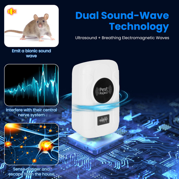 （物流随机发，自提可发加拿大）-六连装超声波驱虫器 - 双声波技术，三档模式切换，32-120kHz频率范围，覆盖全屋空间，儿童家庭安全适用 - 室内插电式驱虫防鼠器-3