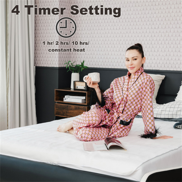 75英寸X 54英寸电热床垫，带可调温度10小时定时器-4