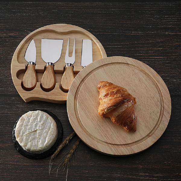 圆橡木盒4件套奶酪刀铲不锈钢芝士工具餐具芝士刀套装礼盒装 QX01A1104钢色-5