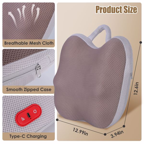 （物流随机发，自提可发加拿大）-无线腰部按摩器，配备 4 个 3D 揉捏按摩节点和加热功能 - 3 种强度调节，2000mAh 电池 - 缓解颈部、背部、大腿等部位的肌肉酸痛及更多不适-8