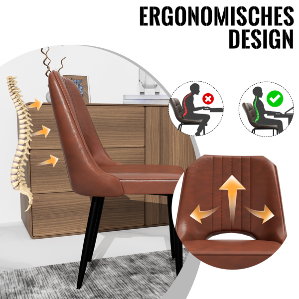 餐椅（一套 8 把），带高靠背的仿皮餐椅，带金属脚的现代厨房椅，适合客厅厨房的软垫餐桌椅-6