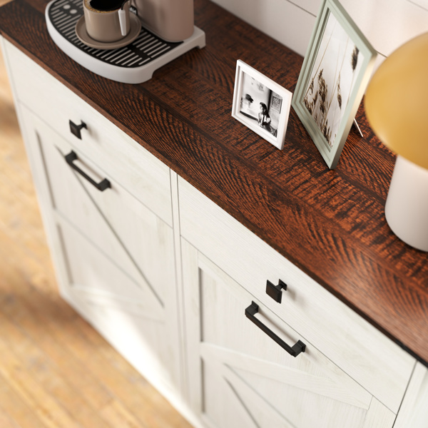 农舍双倾斜式垃圾柜，适用于 20 加仑垃圾桶，独立式回收柜，带隐藏式抽屉，谷仓门式洗衣分类柜，厨房倾斜式垃圾柜（升级款，底部和台面做了升级，图片需要更换）-5