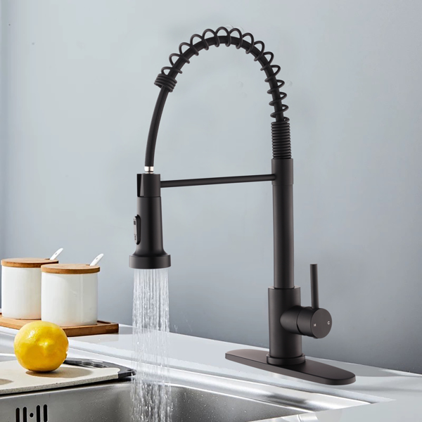 带下拉式喷雾器的厨房水龙头，适用于农舍露营者洗衣设施的1孔或3孔水龙头，Rv湿吧水槽，不锈钢，哑光黑色【周末不发货，TK/TEMU订单仅支持自提】-2