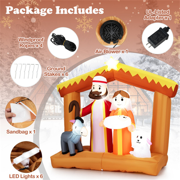 6英尺充气圣诞场景-6个内置LED灯耐候聚酯圣诞户外装饰-7