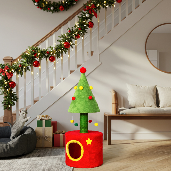 30*30*77CM 松果树躲藏屋 红绿色 小型猫爬架 宠物节日用品-7