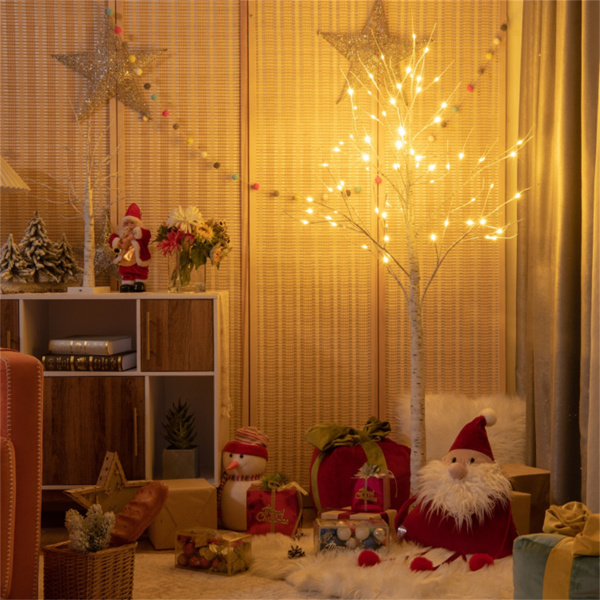 白色5FT LED桦树-逼真的树皮72灯柔性树枝7.2英尺圣诞绳-2