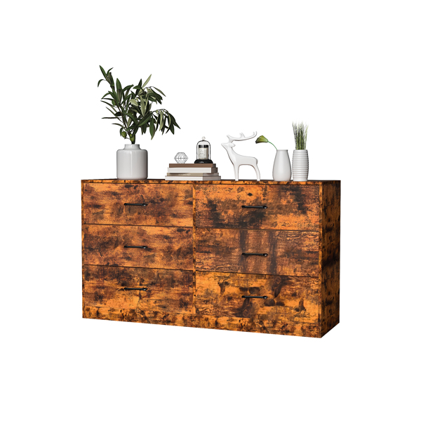 复古木 刨花板+无纺布 贴三胺 134*40*67cm 双排3层6抽 抽屉柜 饰面布抽柜-5