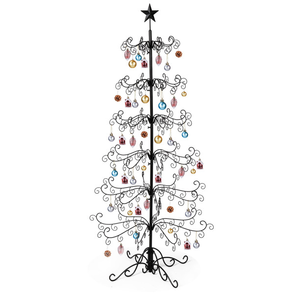6ft  黑色  铁艺圣诞树  顶部带星星  不含配饰 PVC 圣诞树-11