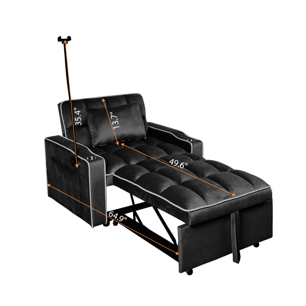 灯芯绒拉出式沙发床带靠枕，拉丝不锈钢杯架、手机支架及USB充电端口-8