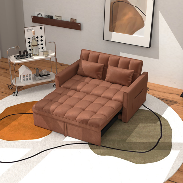 灯芯绒双人沙发床，带拉出式床铺、2个靠枕及侧边储物袋-2