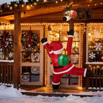 8.5英尺充气式驯鹿攀爬圣诞老人-内置LED灯耐候聚酯圣诞装饰