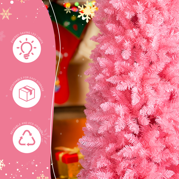 7.5ft  桃粉色  圣诞树  铅笔树 1075枝头 自动树  PVC 圣诞树-8