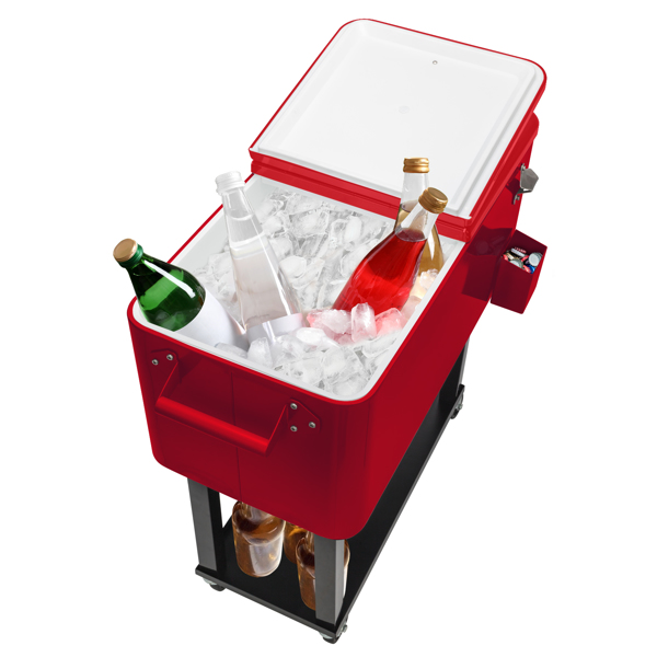 80qt 红色箱体 黑色脚管 冷冻保温推车 91*87*48cm 长方形 铁喷塑 带排水管-40