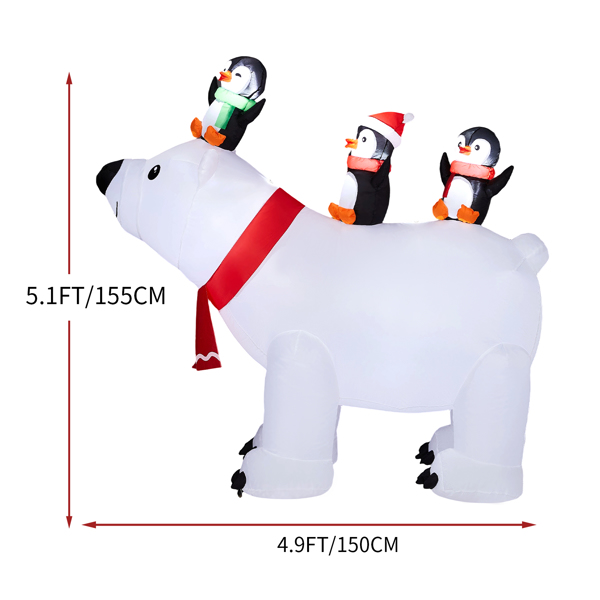 5FT 3只企鹅骑北极熊 5颗LED 210D涤纶 圣诞充气装饰 12V 12V,1250mA 美规-4