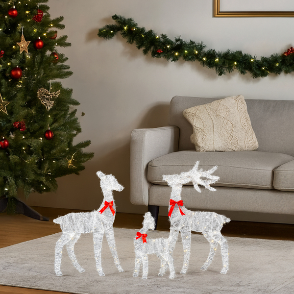 3pcs 2.4FT  白色葱丝 2D 家庭麋鹿 110L暖白光皮线灯 绕线 圣诞灯饰麋鹿 4.5V 3.6W-10