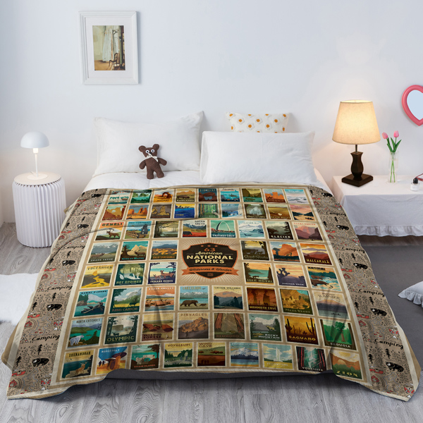 自产法莱绒毛毯 SWFT11325地理图 130X150cm （temu仅可自提）-1