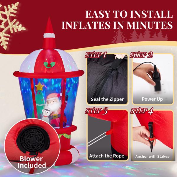 7.3FT 大灯塔老人企鹅树 3颗LED加1个舞台灯 210D涤纶 圣诞充气装饰 12V 12V,1500mA 美规-8