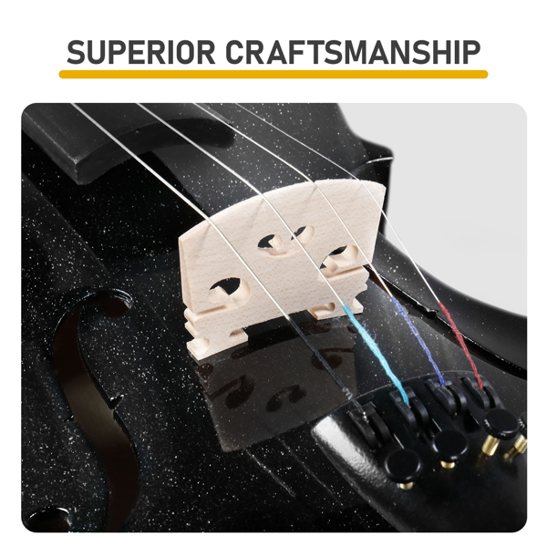 4/4 黑色声学小提琴+盒+弓子+松香-20