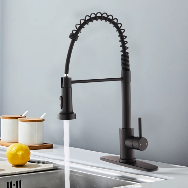 带下拉式喷雾器的厨房水龙头，适用于农舍露营者洗衣设施的1孔或3孔水龙头，Rv湿吧水槽，不锈钢，哑光黑色【周末不发货，TK/TEMU订单仅支持自提】-3