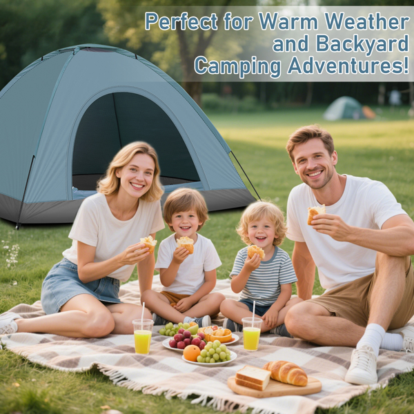 3-4人 蓝色 手搭便携 露营帐篷 银胶布 玻璃纤维杆 200*200*135cm-6