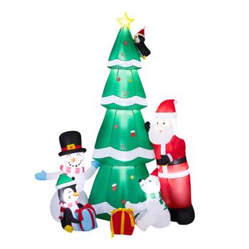 7.5FT 圣诞树和雪人老人企鹅狗 9颗LED 210D涤纶 圣诞充气装饰 12V 12V,2000mA 美规