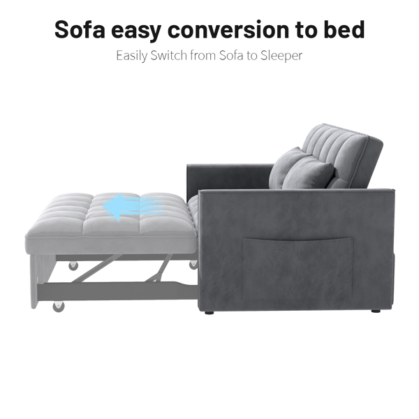 灯芯绒双人沙发床，带拉出式床铺、2个靠枕及侧边储物袋-7