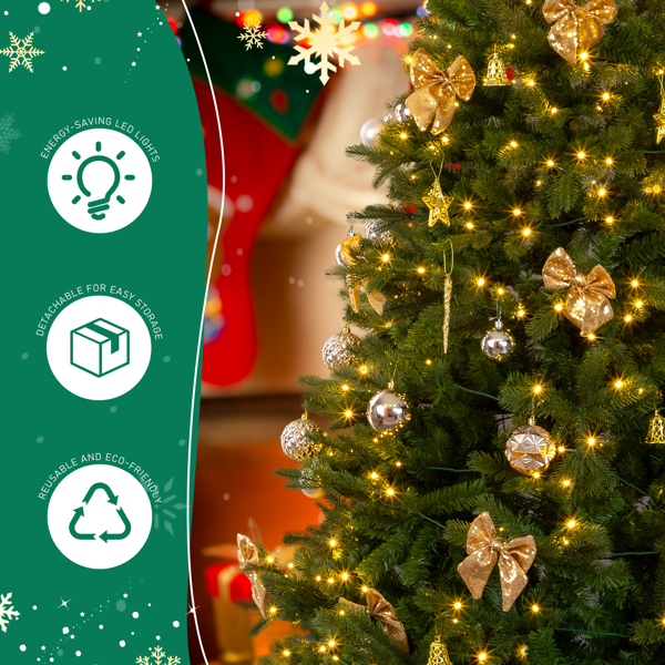 7.5ft  绿色  带金色系配饰 树裙 圣诞树 DIY 400LED暖白八模式 带遥控 950枝头 自动树 PE+PVC 圣诞树 30V 6W 美规-11