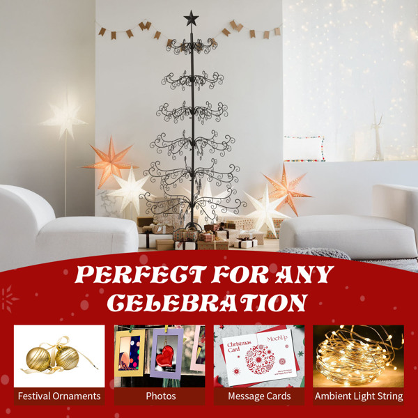 6ft  黑色  铁艺圣诞树  顶部带星星  不含配饰 PVC 圣诞树-8