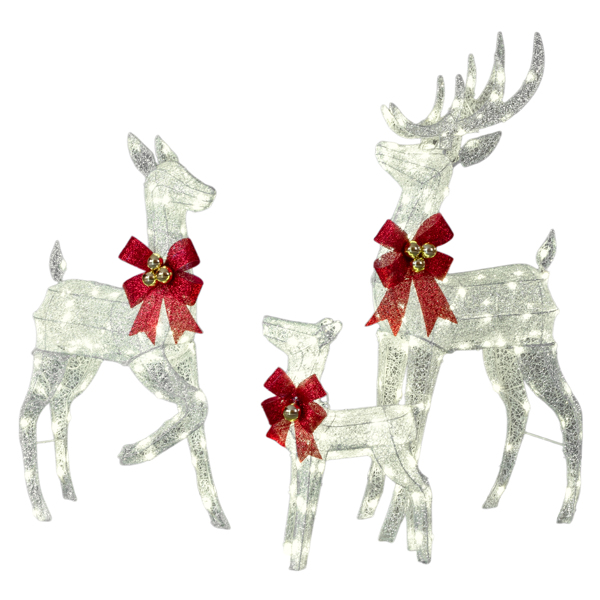 3pcs 4FT  银色 家庭麋鹿 210LED暖白灯 闪粉网纹布 圣诞灯饰麋鹿 31V 3.6W 英规-16