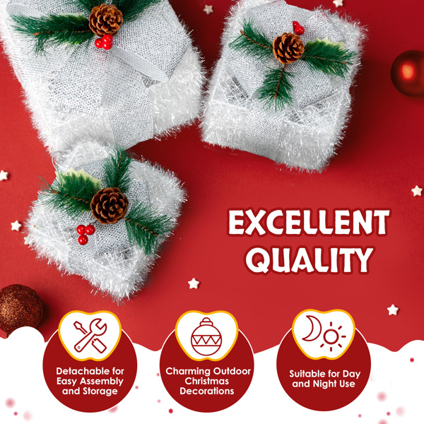 3pcs  7.3in-5.5in-4.7in 白色礼物盒 彩灯  葱布 电池盒 圣诞灯饰礼盒 英国-6