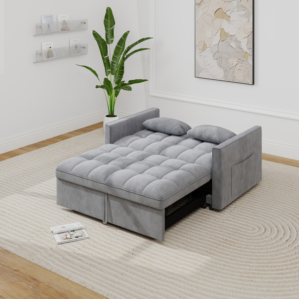 灯芯绒双人沙发床，带拉出式床铺、2个靠枕及侧边储物袋-11