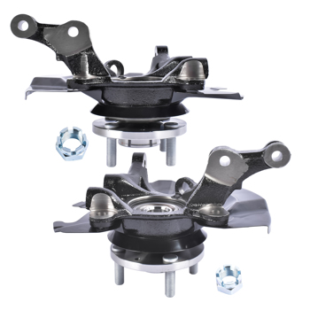 转向节总成 Front Left LH+Right RH Steering Knuckle&Wheel Hub Bearing Fit for Kia Rio Rio5 2006-2009 Hyundai Accent 2006-2011 All Enigne Black Steel 697-987 51750-1E000 697-986 51756-1E000