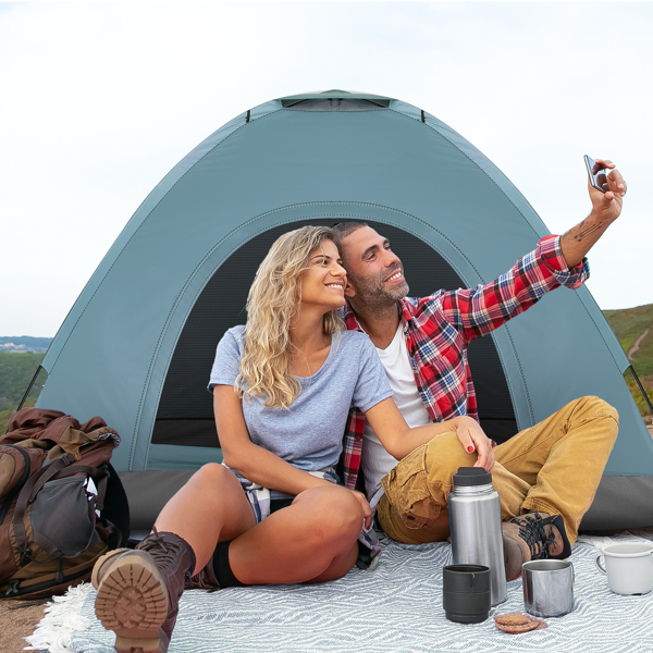 3-4人 蓝色 手搭便携 露营帐篷 银胶布 玻璃纤维杆 200*200*135cm-8