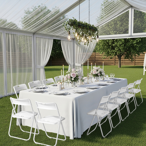 10pcs 白色 铁框架 庭院塑料折叠椅-4