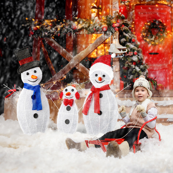 3pcs  30in-29in-17in  雪人一家  2D  白灯 葱布 圣诞灯饰雪人 4.5V 3.6W 英国-13