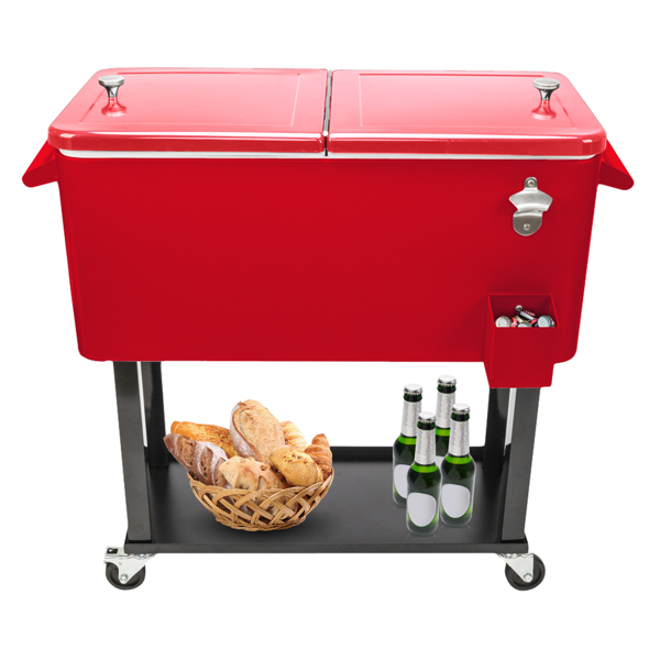 80qt 红色箱体 黑色脚管 冷冻保温推车 91*87*48cm 长方形 铁喷塑 带排水管-38