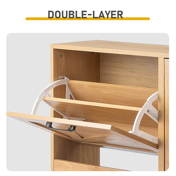 谷仓门4翻斗 金属黑色一字把手+三胺刨花板 浮雕面+原木色实木塑封锥形腿 鞋柜 106*24*98cm 原木色-8