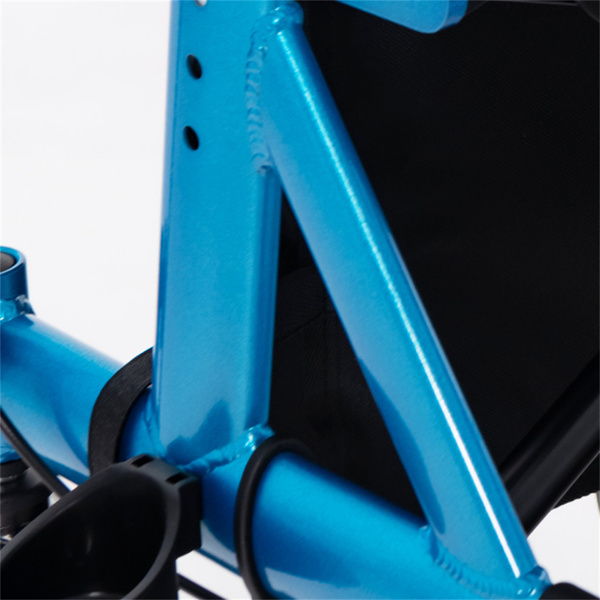 户外滚动式助行器：9.5英寸全地形车轮，6级可调（32英寸-37英寸），可折叠，带衬垫的座椅，储物袋+雨伞架-蓝色-4