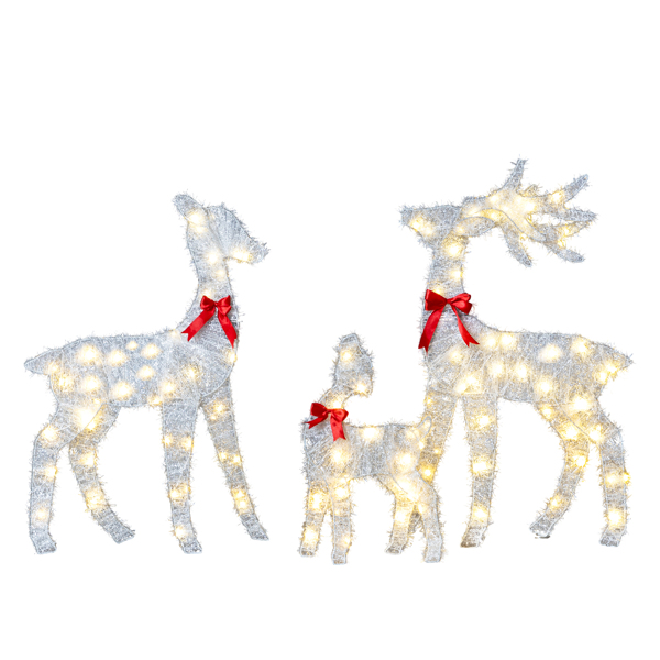 3pcs 2.4FT  白色葱丝 2D 家庭麋鹿 110L暖白光皮线灯 绕线 圣诞灯饰麋鹿 4.5V 3.6W-15