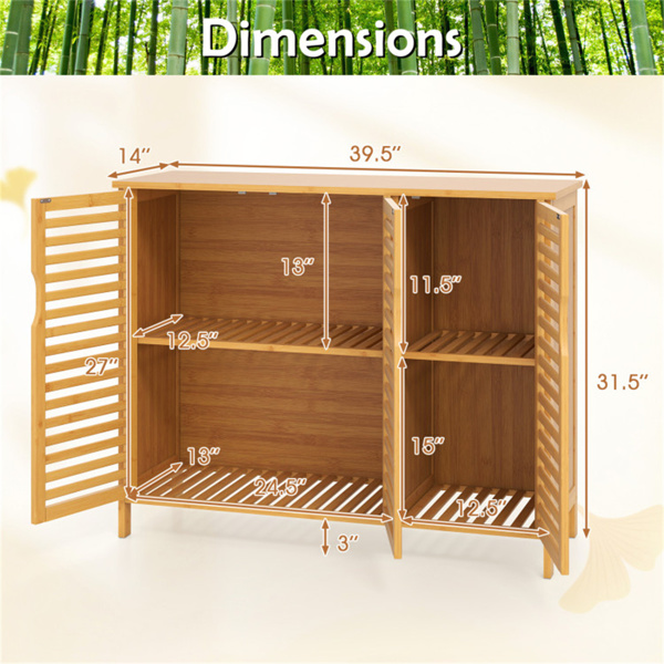 39.5“x14”x31.5“天然竹浴室柜-3门设计+多个架子，可存放毛巾/洗漱用品-6