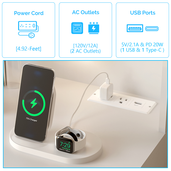 白色 刨花板 贴麻面三胺 2抽4层架 梳妆桌套装 带10粒三色调光灯泡 排插 格栅系列-3