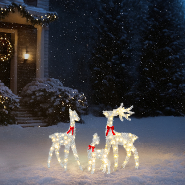 3pcs 2.4FT  白色葱丝 2D 家庭麋鹿 110L暖白光皮线灯 绕线 圣诞灯饰麋鹿 4.5V 3.6W-8